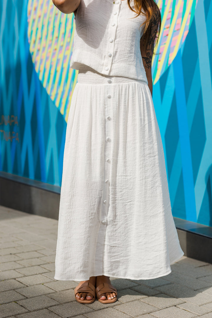 The Weekend Recap Button Front Midi Skirt