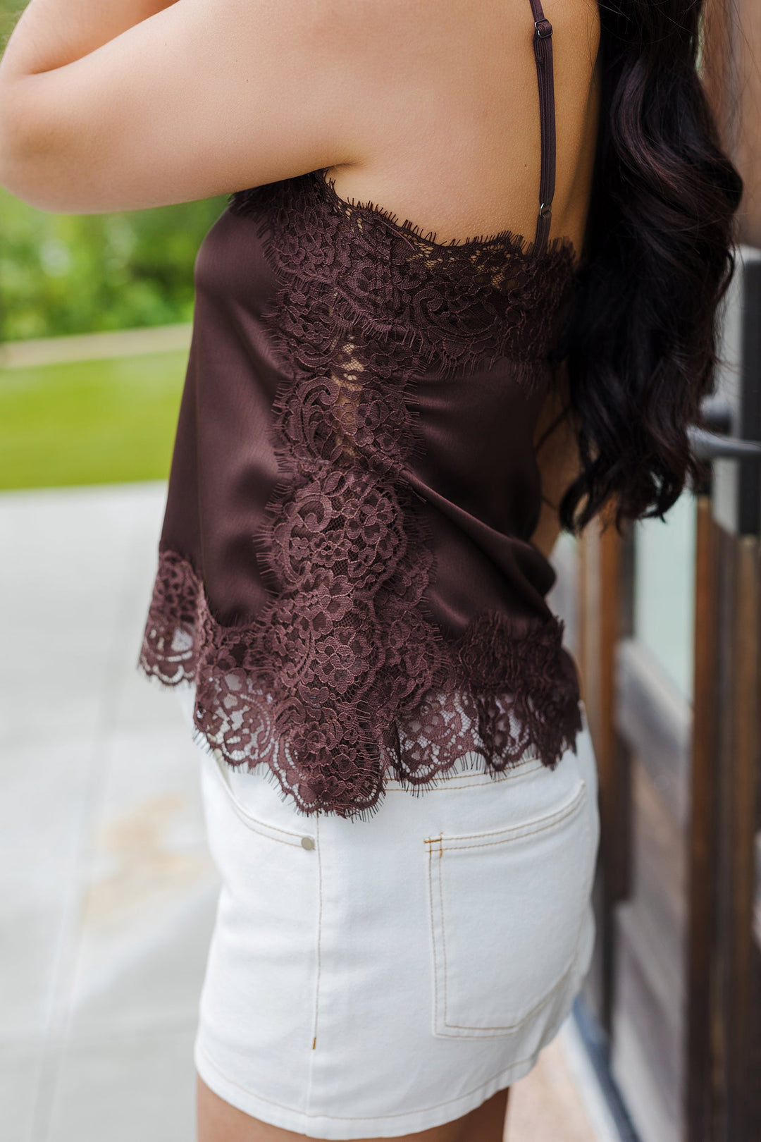 The Midnight Espresso Satin And Lace Cami
