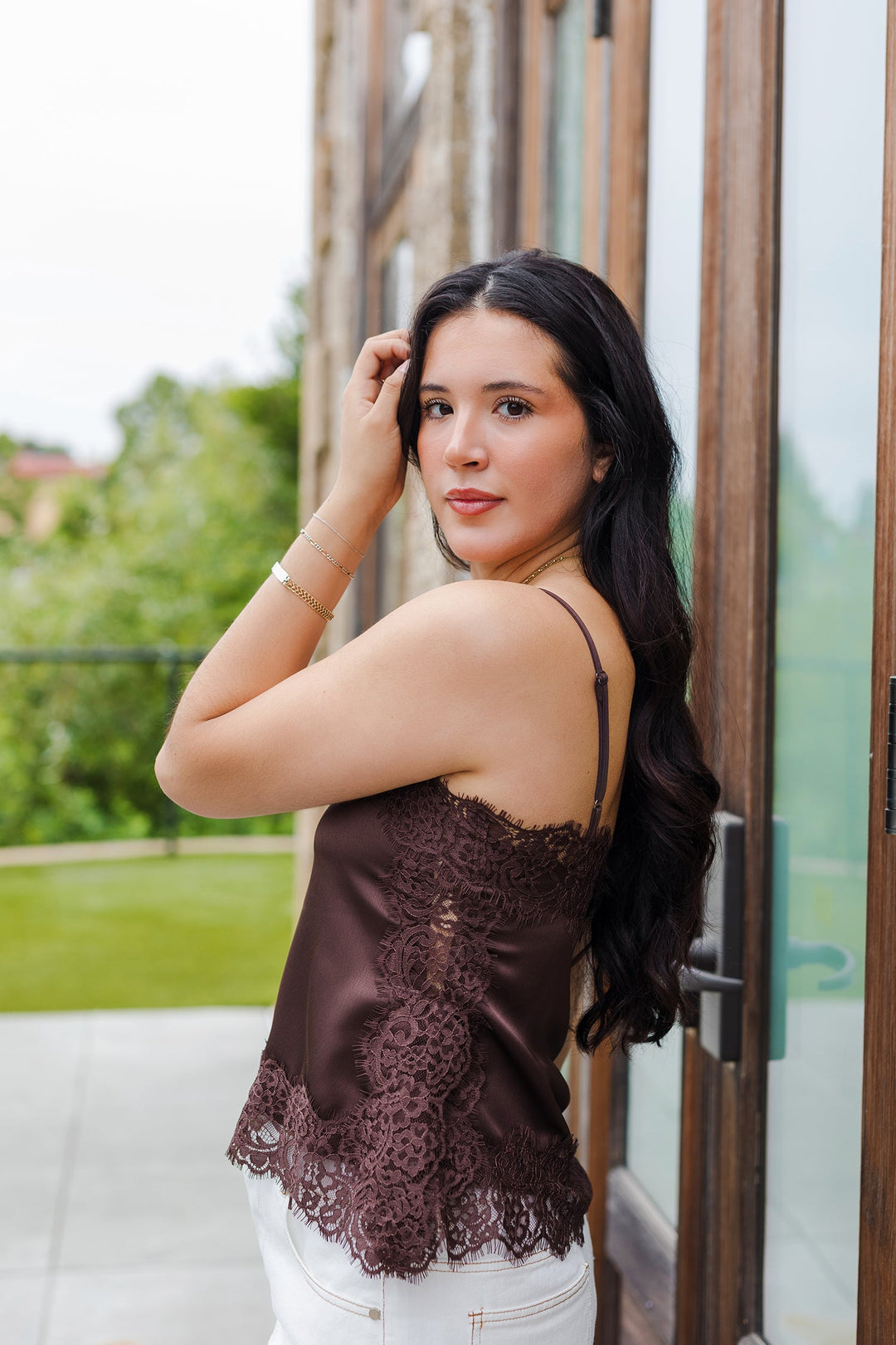 The Midnight Espresso Satin And Lace Cami