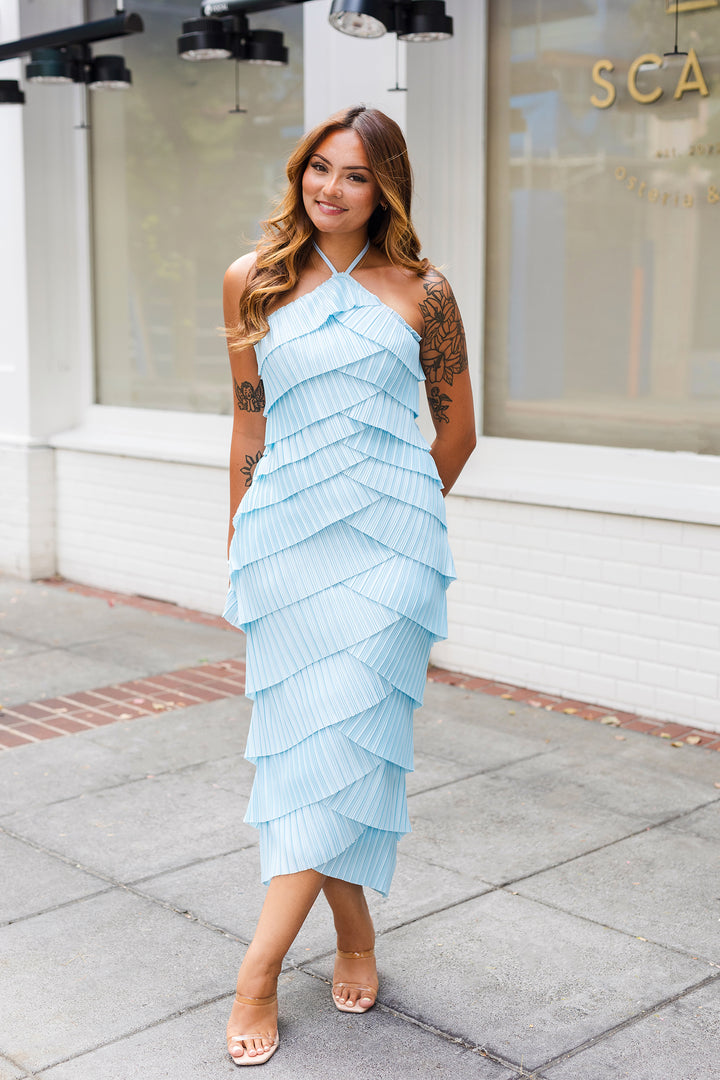The Siren Song Diagonal Pleat Midi Dress