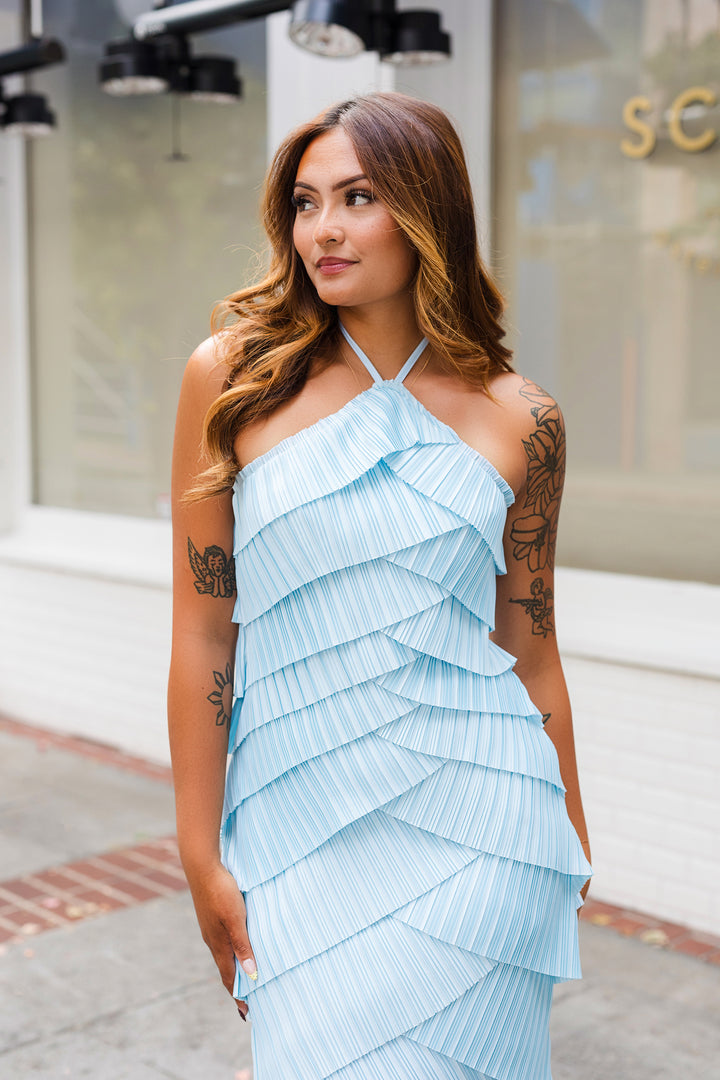 The Siren Song Diagonal Pleat Midi Dress