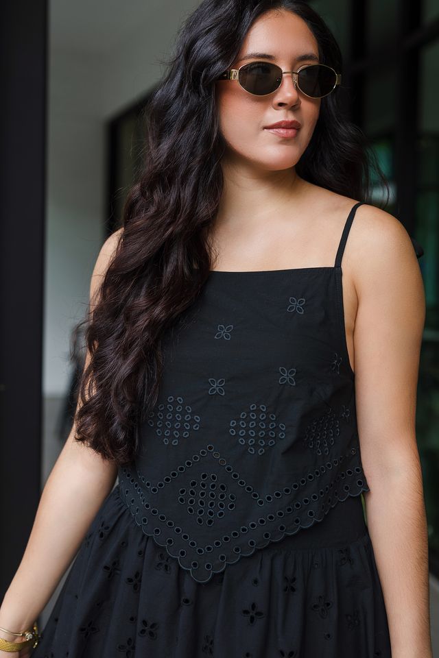 The Midnight Villa Eyelet Cami & Midi Skirt Set