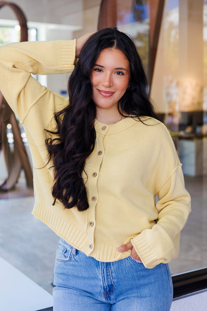 The Savannah Raw Edge Button Front Cardigan Sweater
