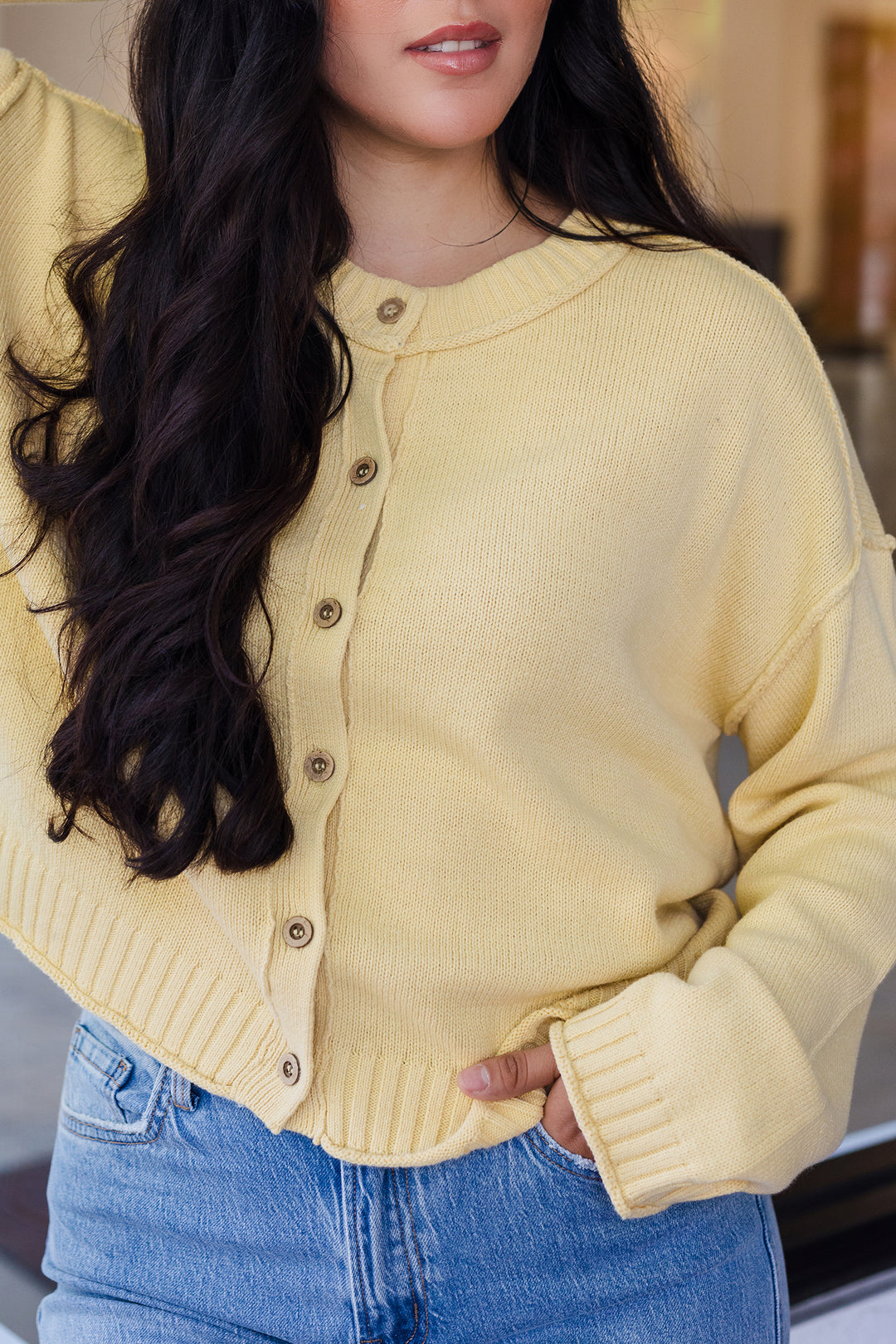 The Savannah Raw Edge Button Front Cardigan Sweater