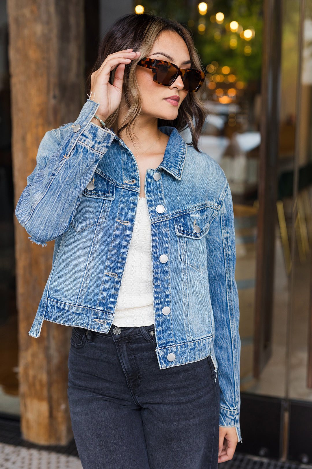 The Glory Days Uneven Hem Med Wash Denim Jacket The Glory Days Uneven Hem Med Wash Denim Jacket