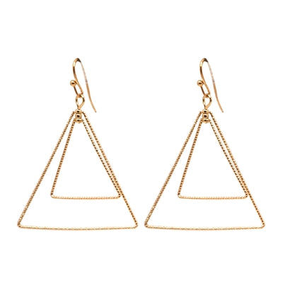 The Textured Gold Double Triangle Drop Earrings