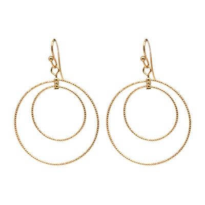 The Gold Double Circle3 Drop Earrings
