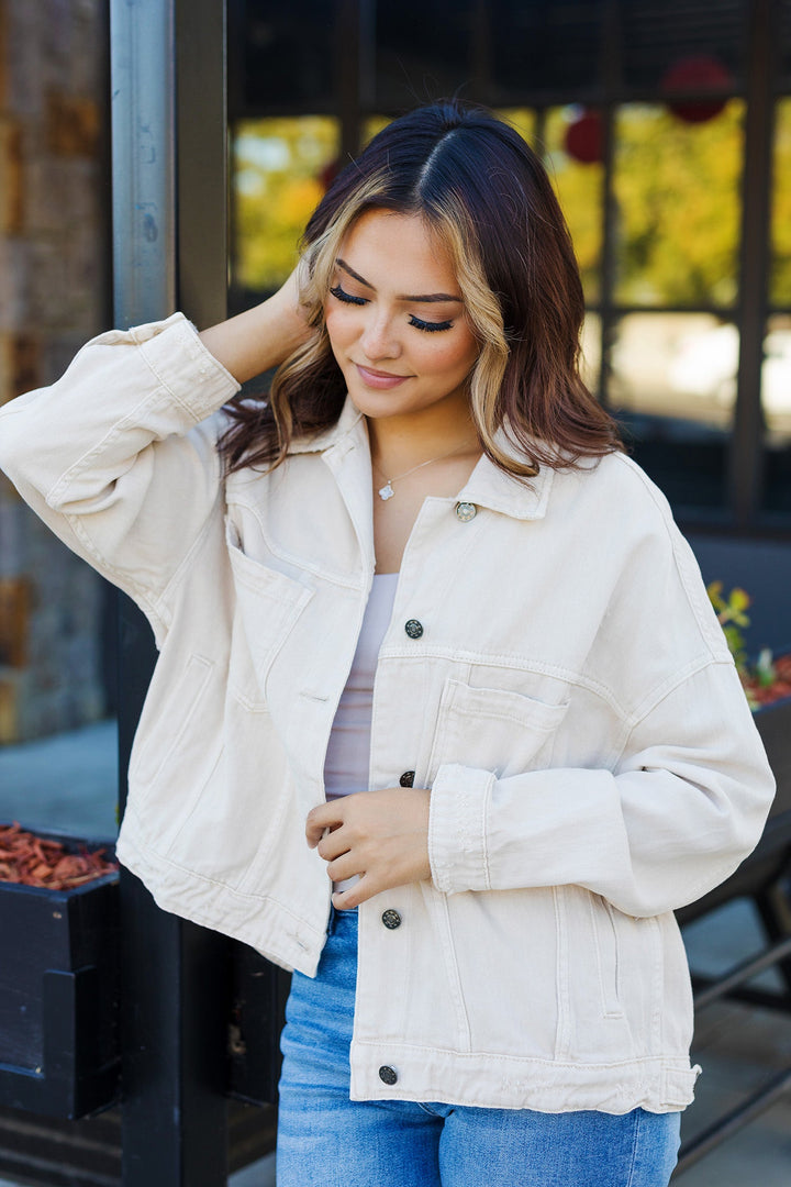 The Forever Young Oversized Pleated Denim Jacket