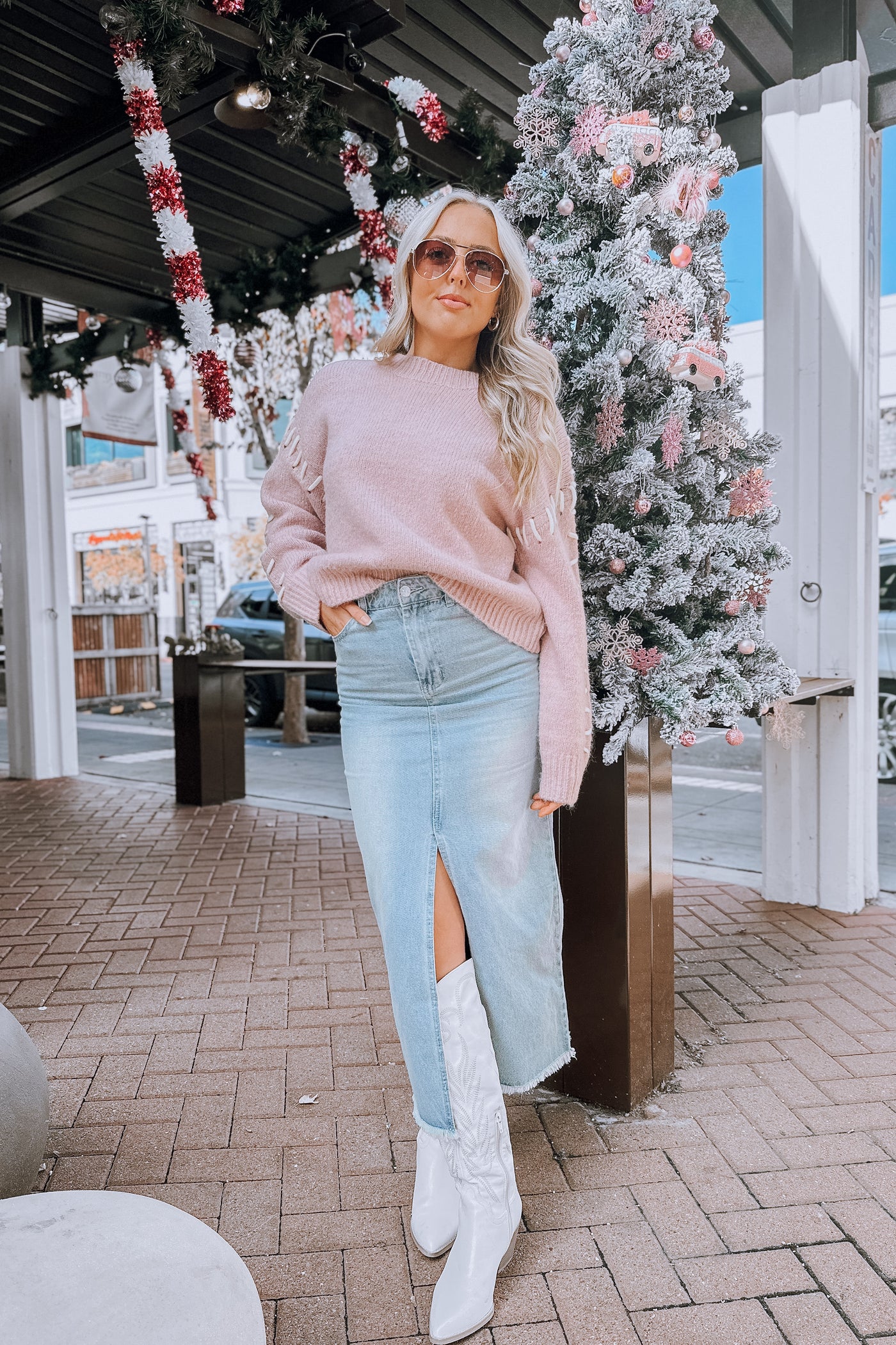 The Hold the Line Light Denim Midi Skirt