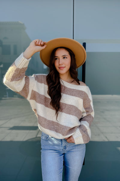 The Earn Your Stripes Cocoa and Ivory Sweater