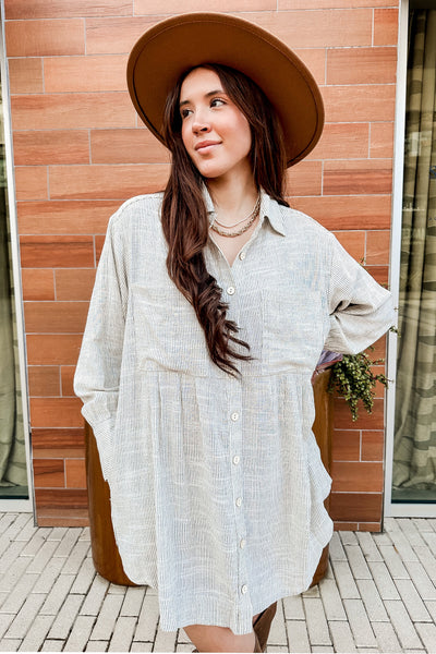 The Lexi Natural Linen Striped Mini Dress