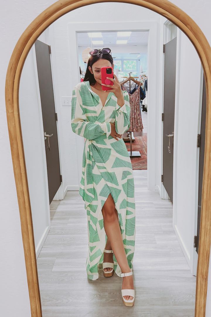 The Guest List Mint Abstract Wrap Maxi Dress