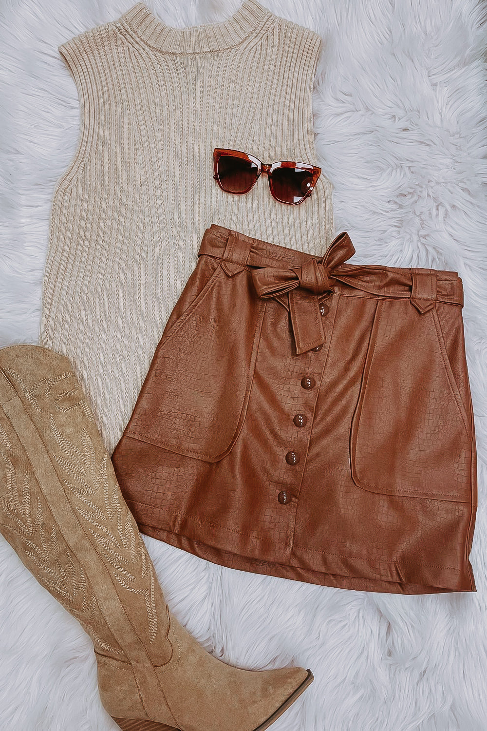 The Tiger Lily Brown Faux Leather Mini Skirt