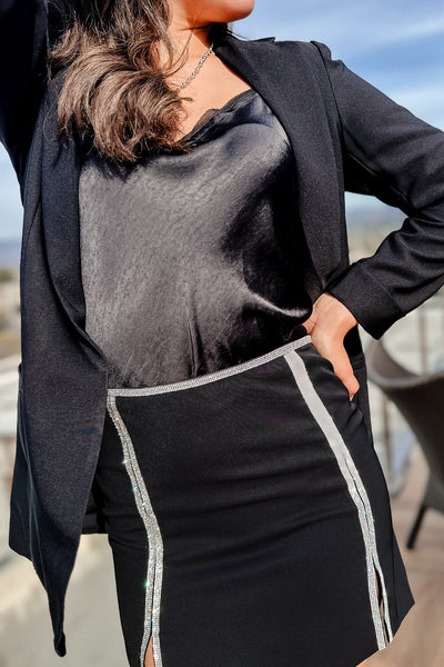 The Bright Spark Black Rhinestone Detail Mini Skirt