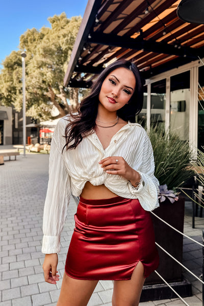 The Glass Half Full Red Satin Mini Skirt
