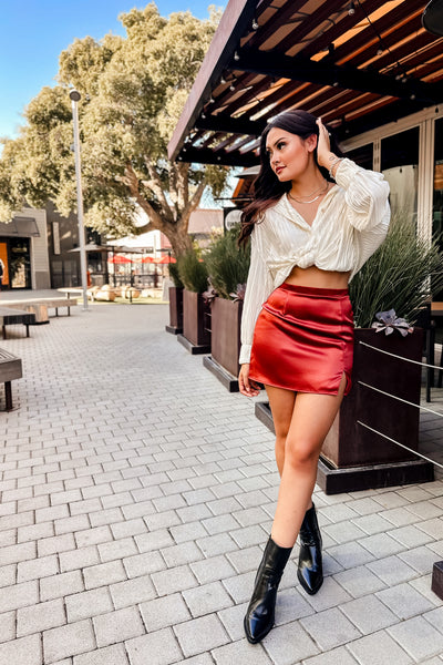 The Glass Half Full Red Satin Mini Skirt