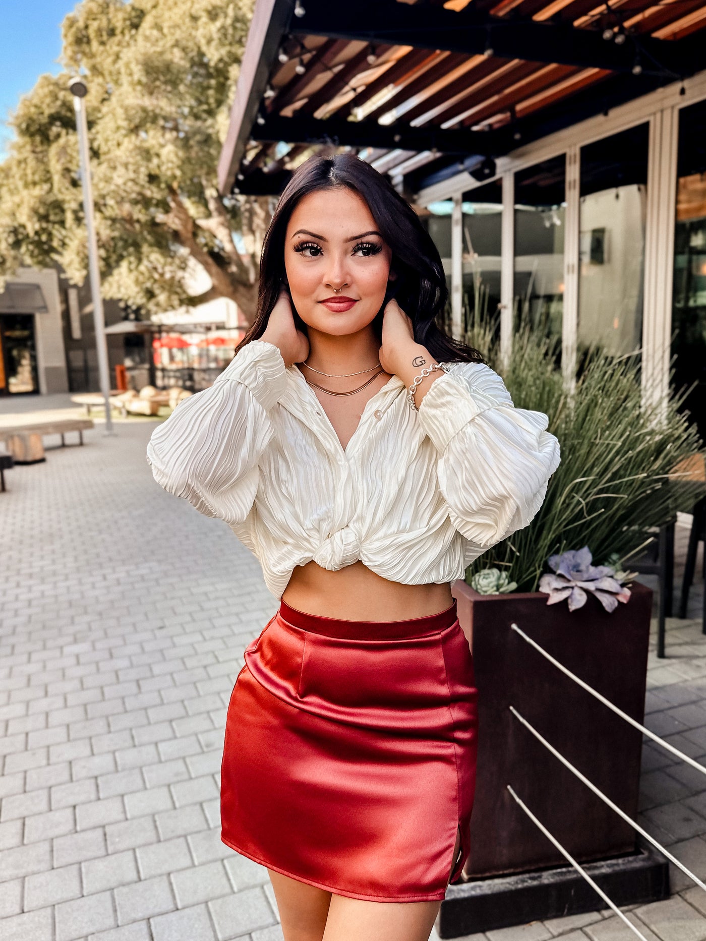 The Glass Half Full Red Satin Mini Skirt