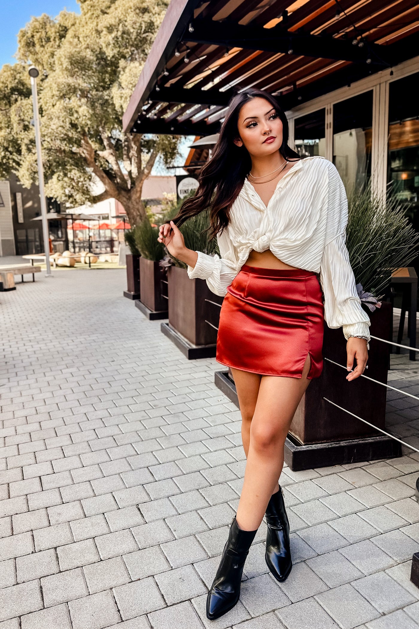 The Glass Half Full Red Satin Mini Skirt