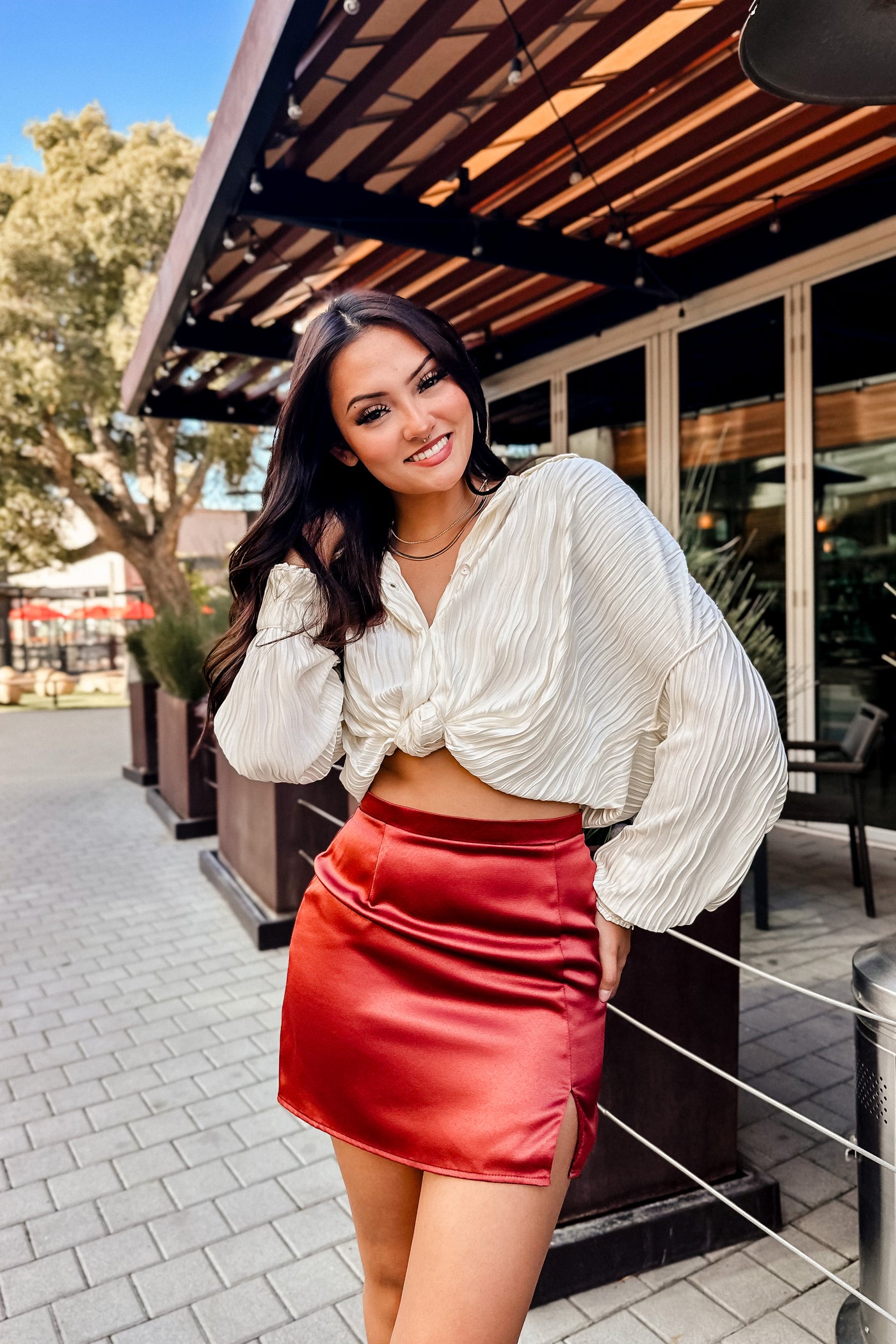 The Glass Half Full Red Satin Mini Skirt