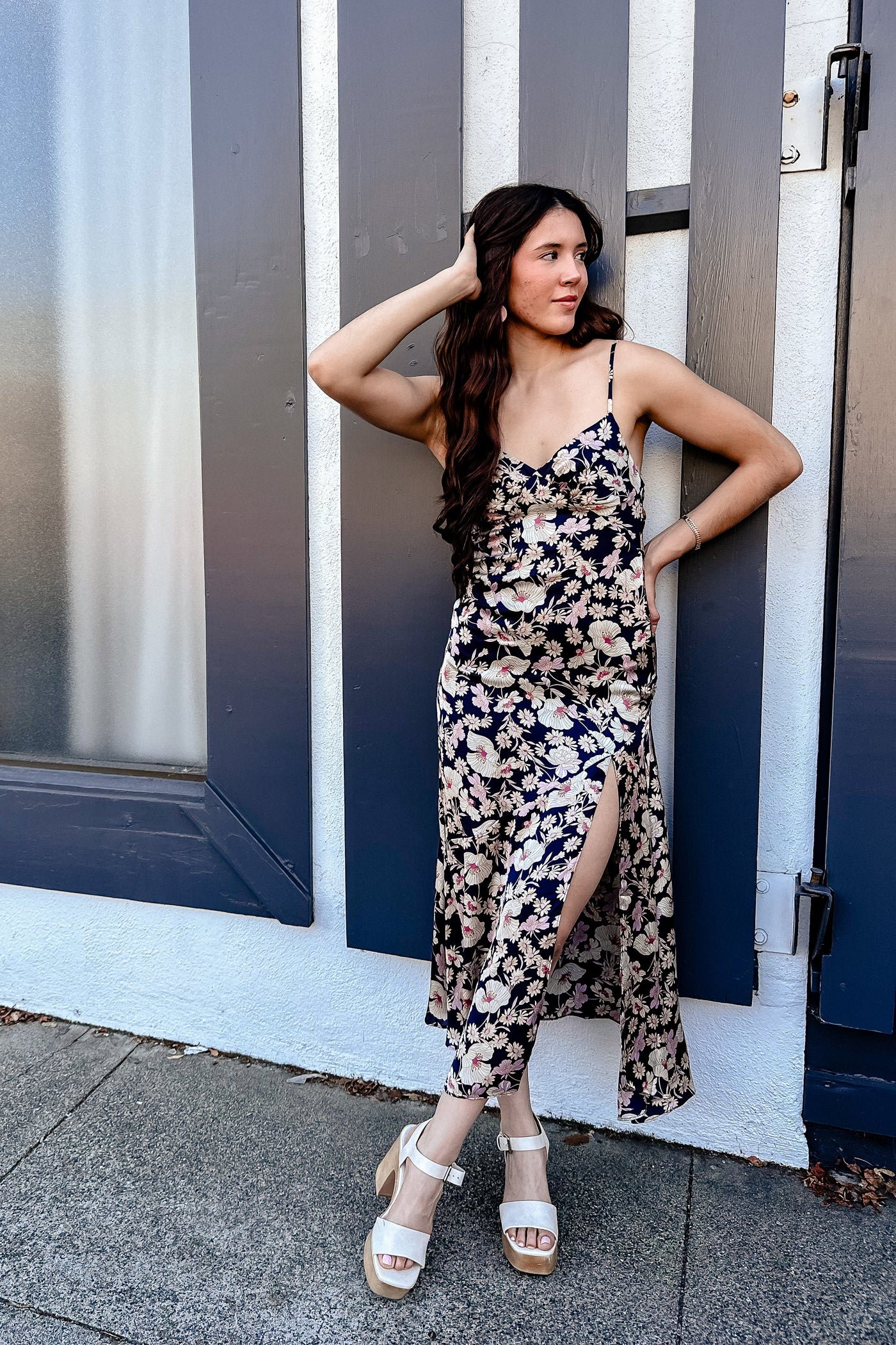 The Indigo Mood Tie Back Slit Midi Dress