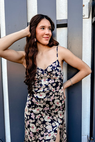 The Indigo Mood Tie Back Slit Midi Dress