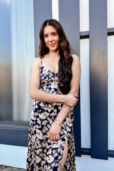 The Indigo Mood Tie Back Slit Midi Dress