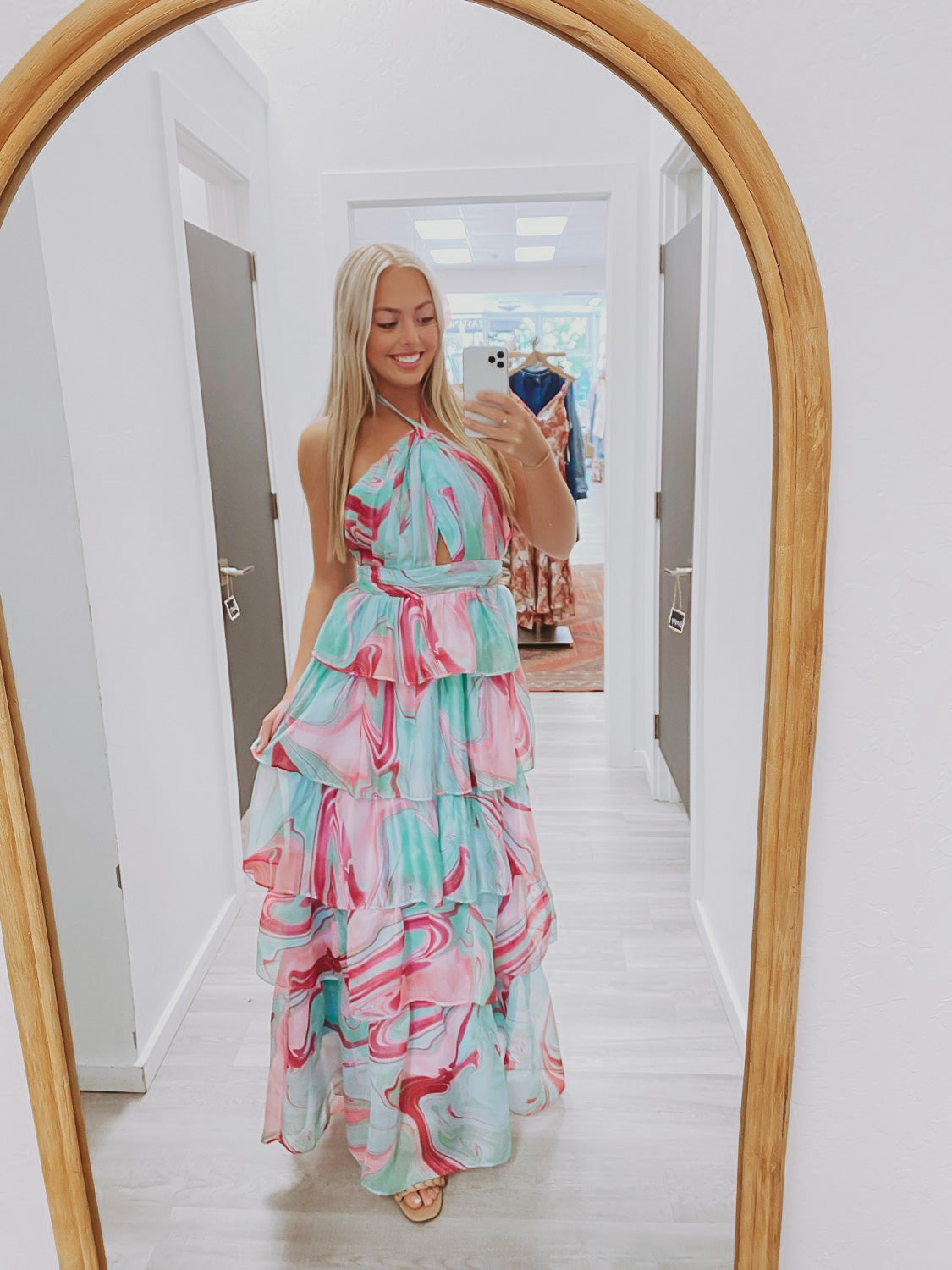 The Candy Swirl Green & Pink Tiered Maxi Dress