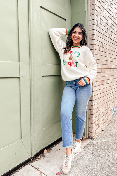 The Merry & Bright White Tinsel Knit Sweater