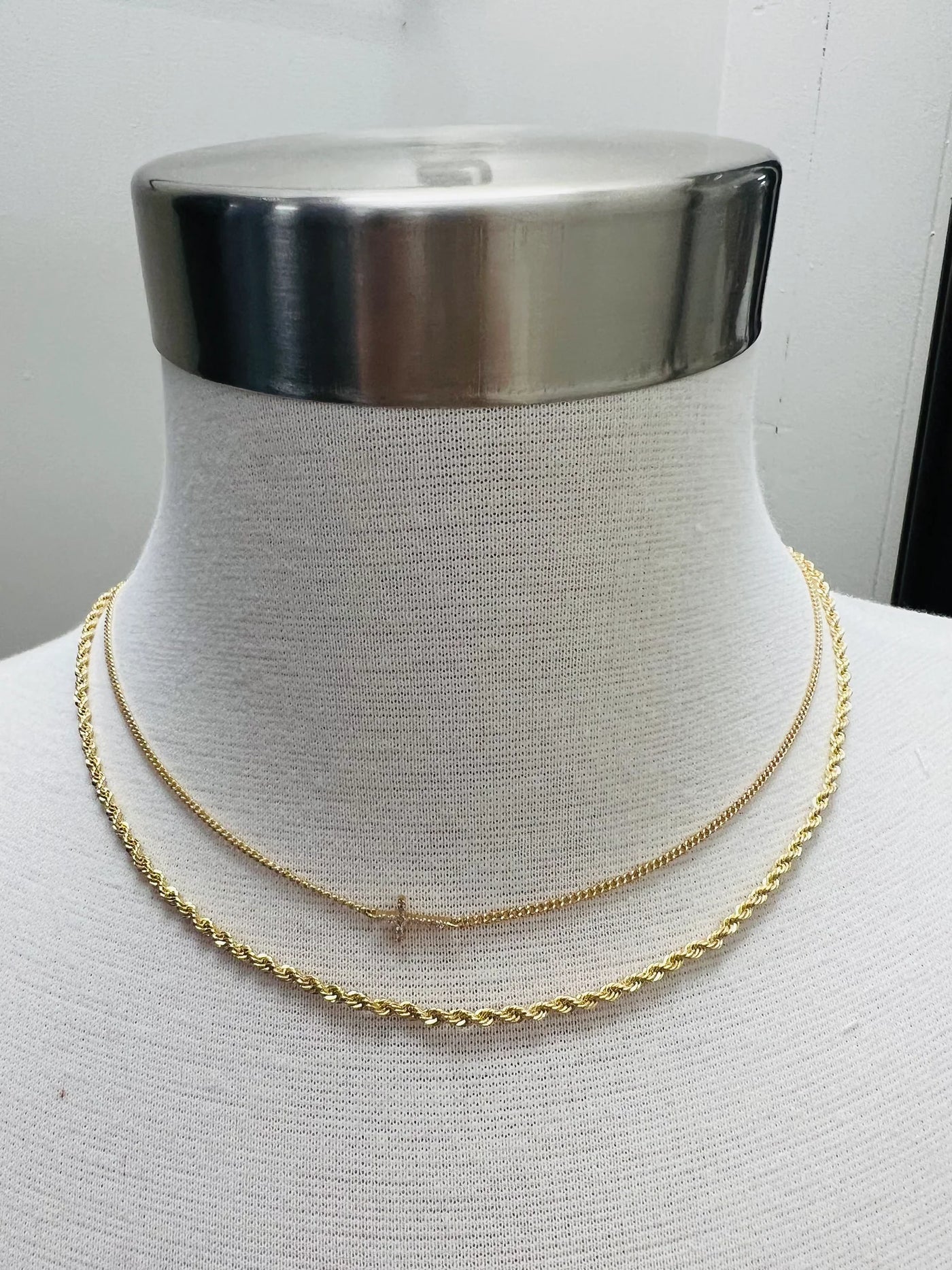 The Gold Chain Rhinestone Cross Double Layer Necklace