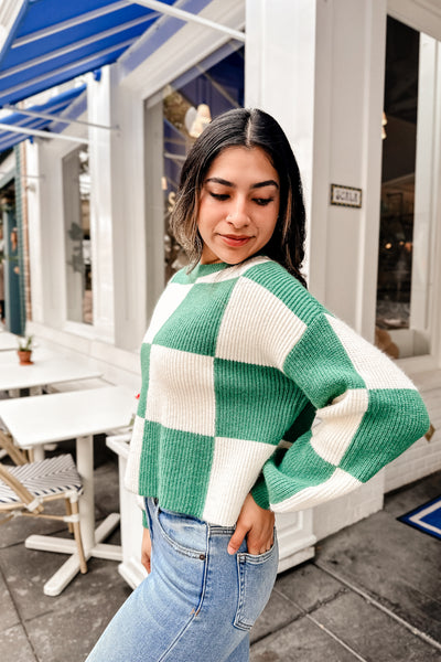 The Checkerboard Green & White Sweater