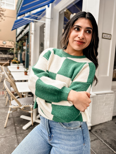 The Checkerboard Green & White Sweater