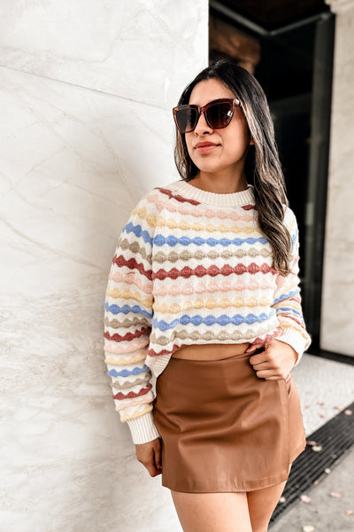The Lovely Day White Texture Stripe Sweater