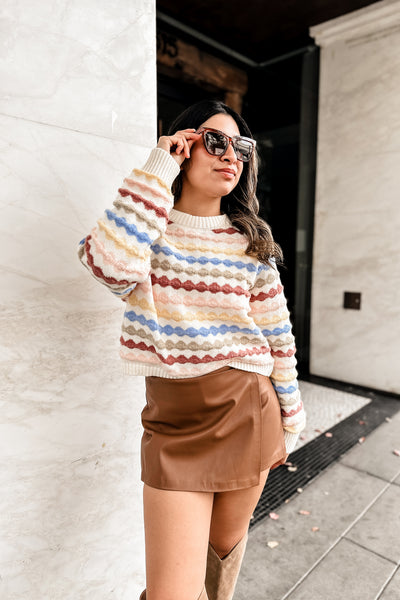 The Lovely Day White Texture Stripe Sweater