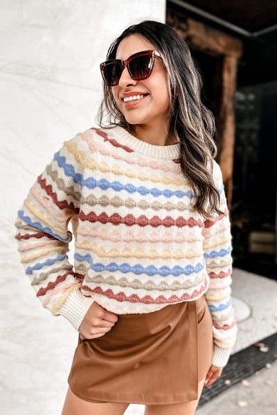 The Lovely Day White Texture Stripe Sweater