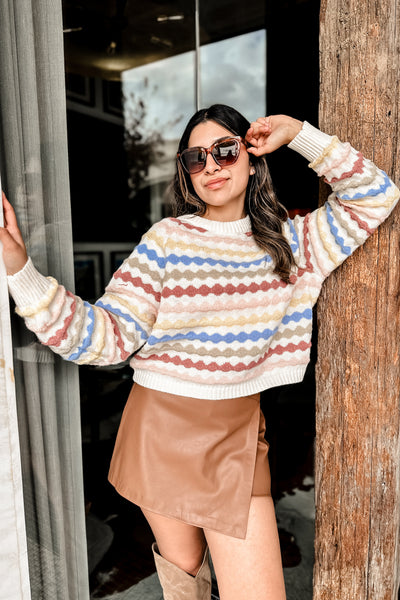 The Lovely Day White Texture Stripe Sweater