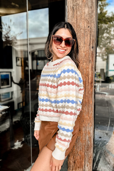The Lovely Day White Texture Stripe Sweater