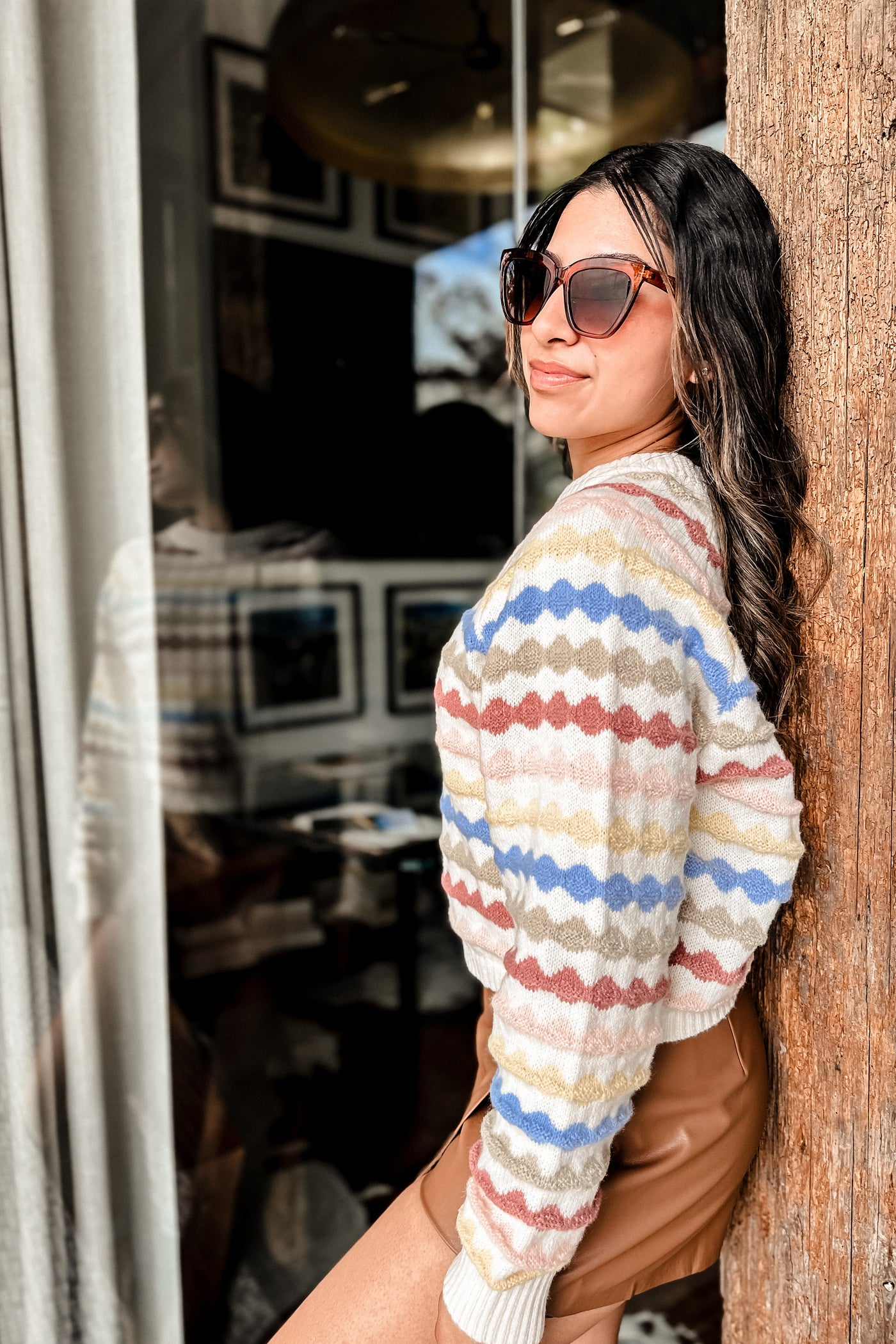 The Lovely Day White Texture Stripe Sweater