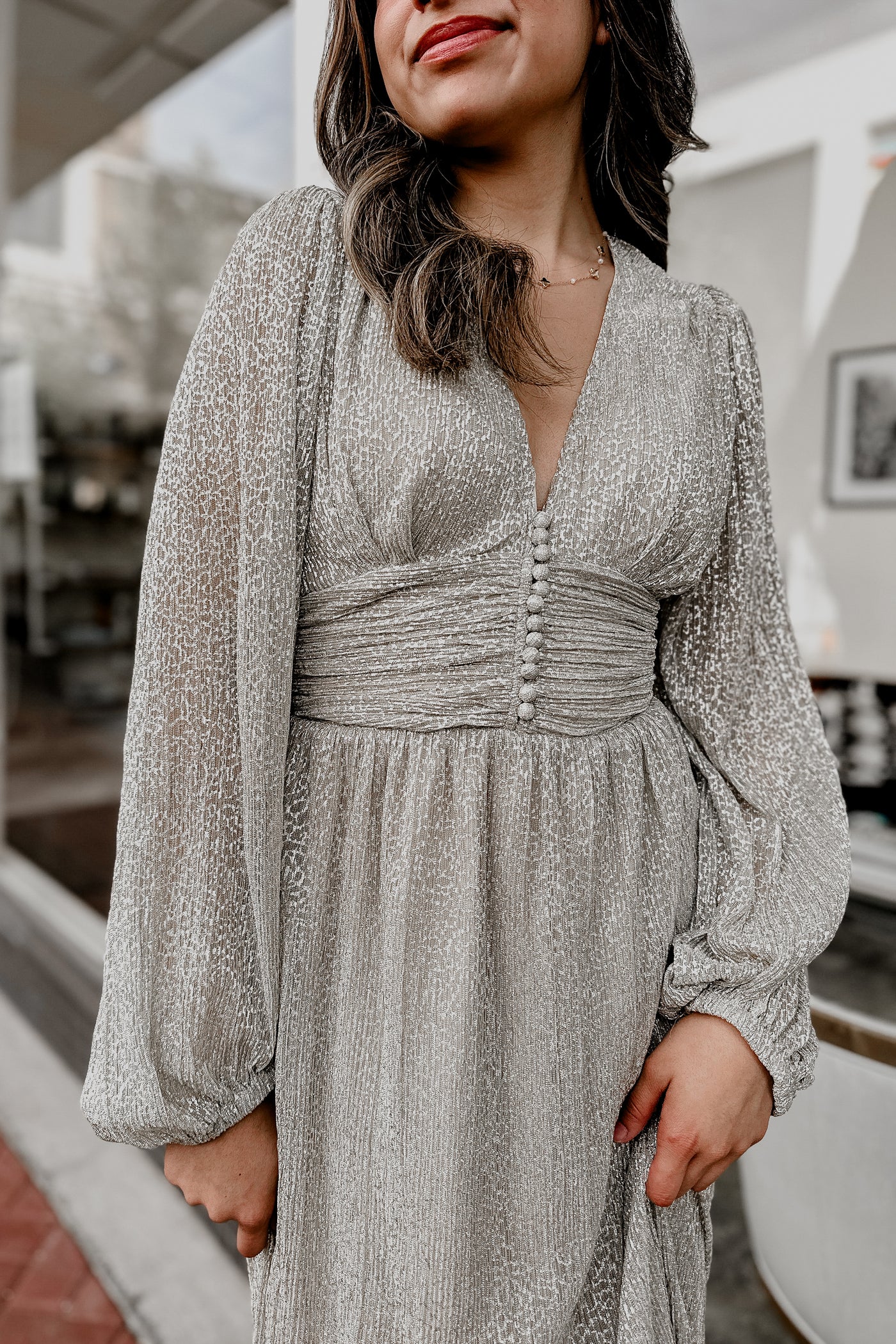 The Ready to Dance White Gold Metllic Maxi Dress