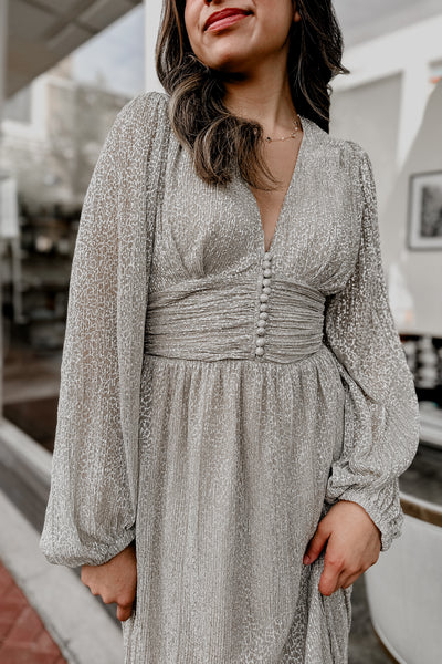 The Ready to Dance White Gold Metllic Maxi Dress