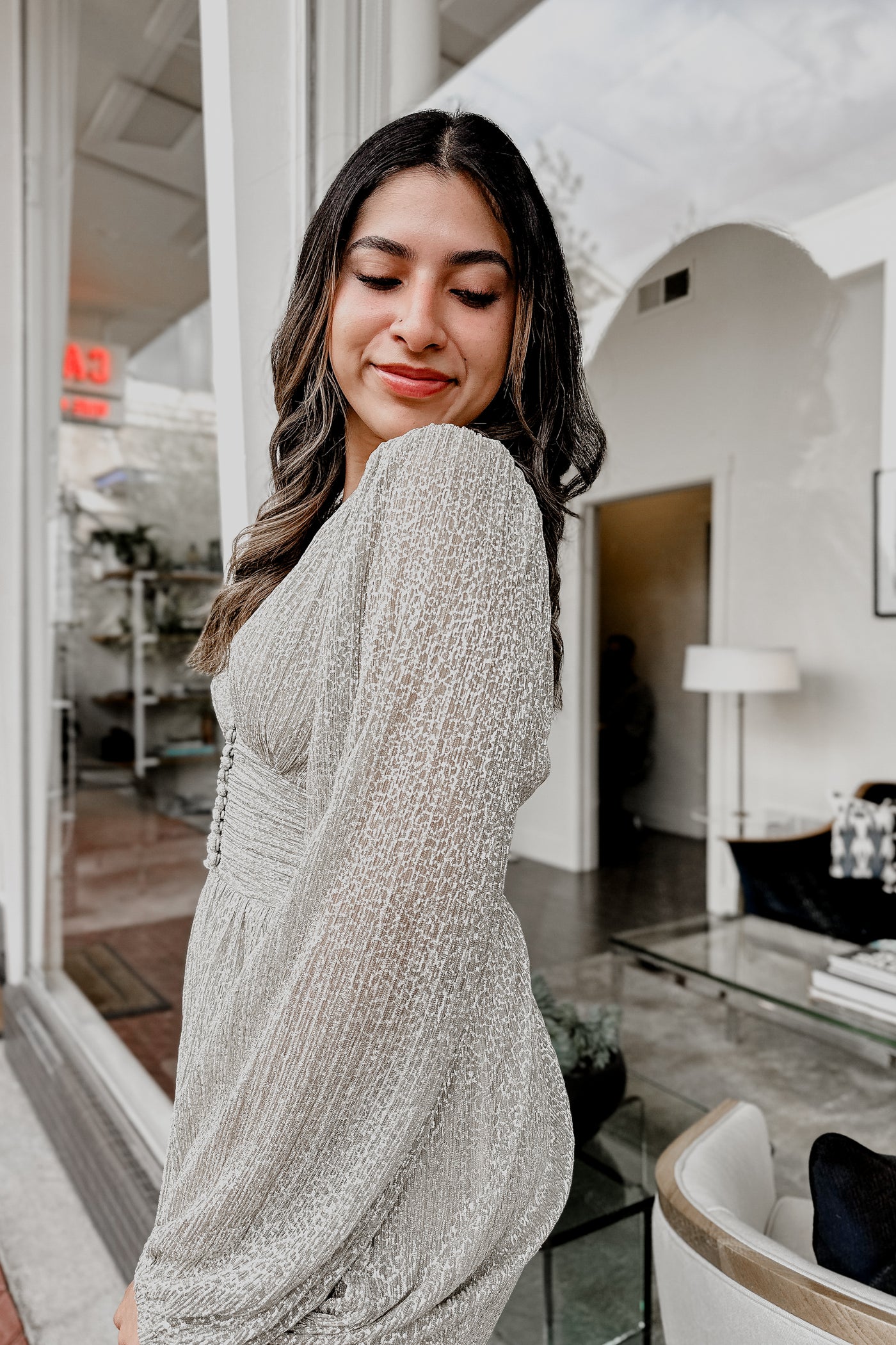 The Ready to Dance White Gold Metllic Maxi Dress