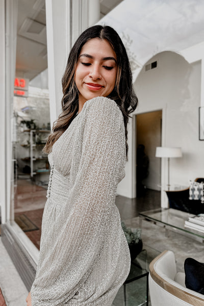 The Ready to Dance White Gold Metllic Maxi Dress