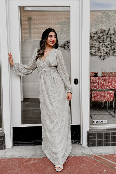 The Ready to Dance White Gold Metllic Maxi Dress