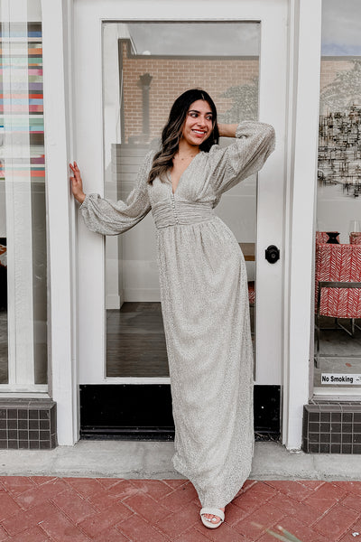 The Ready to Dance White Gold Metllic Maxi Dress