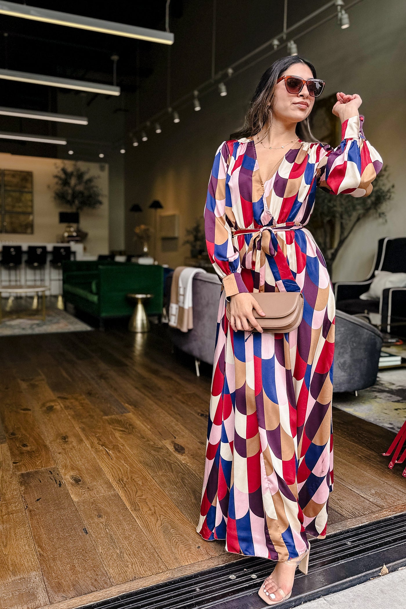 The Peace of Mind Retro Print Satin Maxi Dress