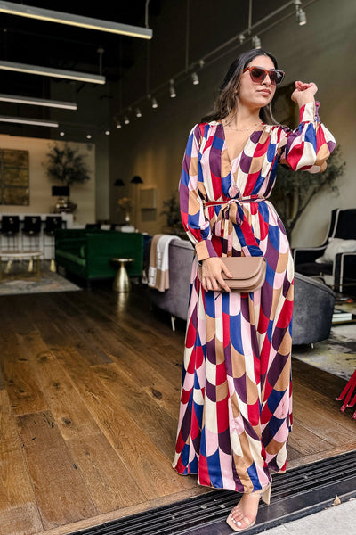 The Peace of Mind Retro Print Satin Maxi Dress