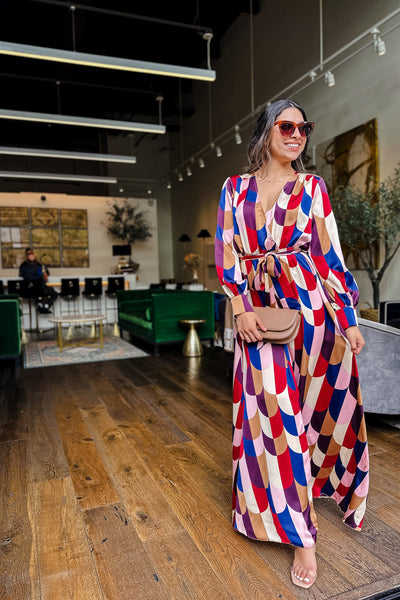 The Peace of Mind Retro Print Satin Maxi Dress