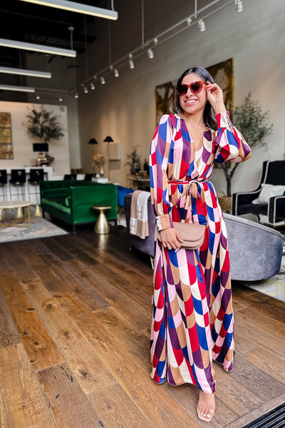 The Peace of Mind Retro Print Satin Maxi Dress