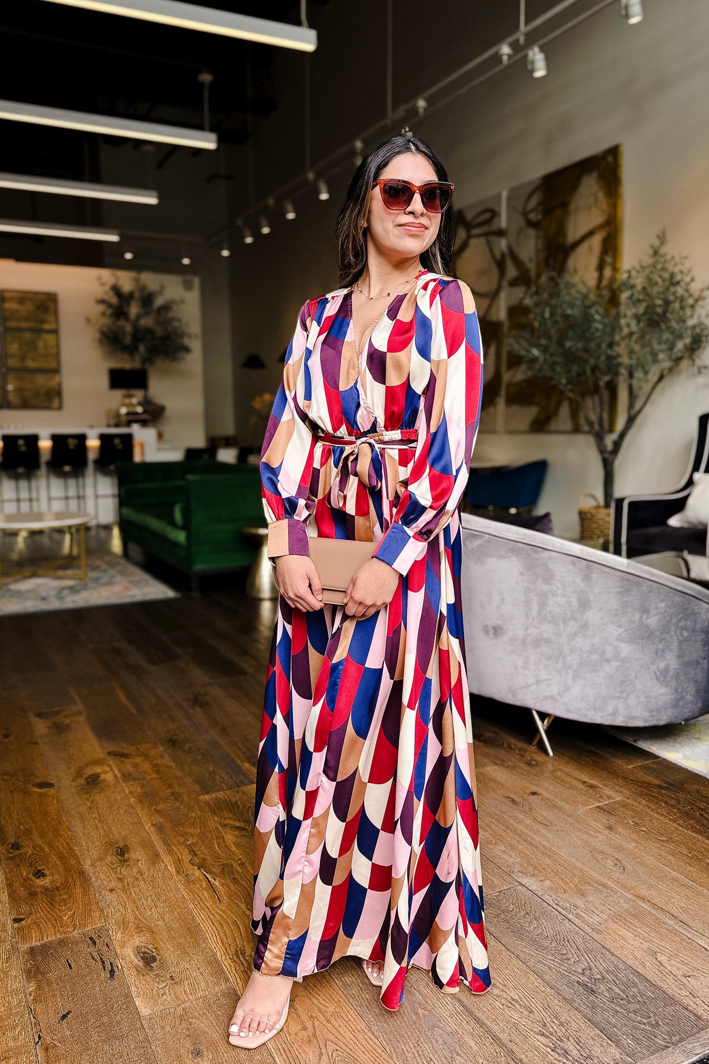 The Peace of Mind Retro Print Satin Maxi Dress