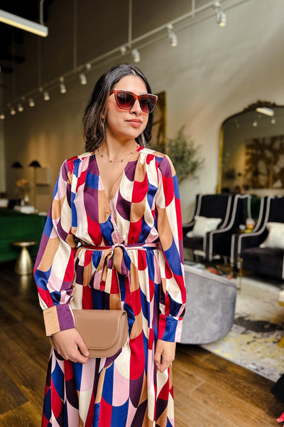 The Peace of Mind Retro Print Satin Maxi Dress