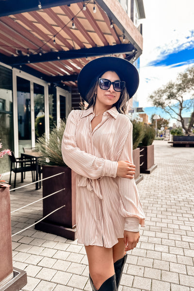 The Blurred Lines Ecru Micro Pleated Mini Dress